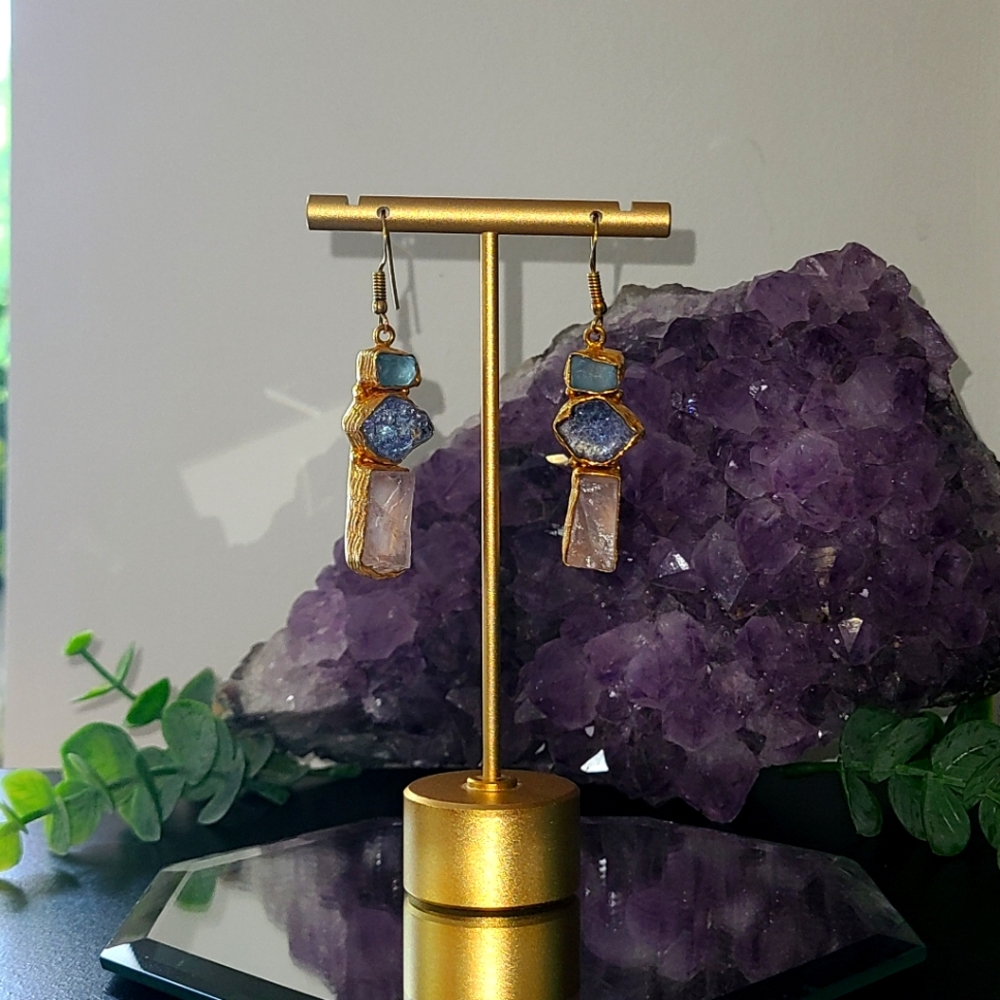 Elegant Gold Stone Dangle Earrings